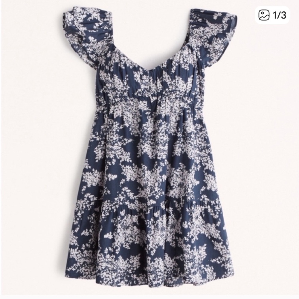 Abercrombie & Fitch Ruched Flutter Sleeve Mini Dress in Navy Floral